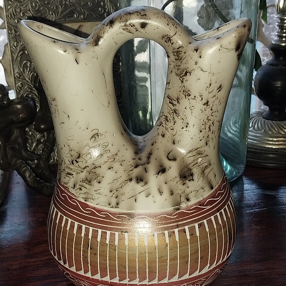 Horsehair "Navajo" Wedding Vase Signed Charlie Hand Etched 9 Inch